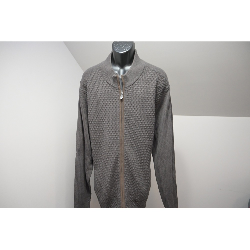 Tommy Bahama Full Zip Sweater Mens 3XLT Brown Textured Basketweave Knit Good - Picture 2 of 12